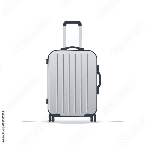 Modern silver rolling suitcase with retractable handle and wheels