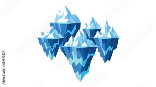 Dynamic cluster of geometric ice formations floating in an arctic-inspired digital illustration