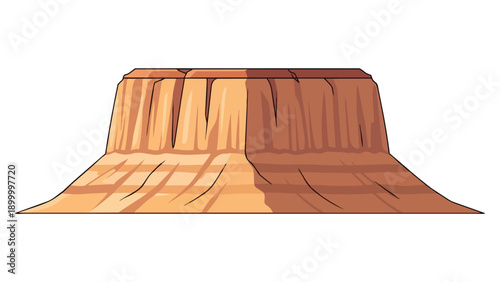 A simplified illustration of a majestic desert mesa, featuring flat top and weathered slopes, depicting an iconic natural