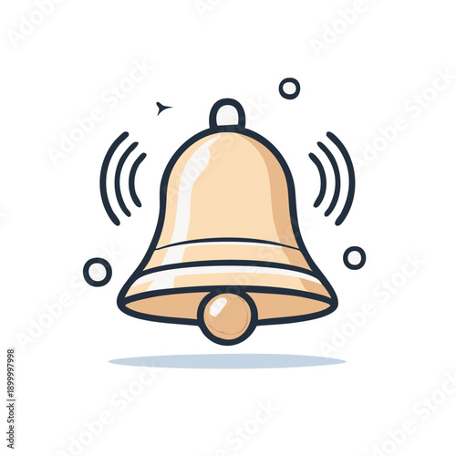 Illustration of a ringing golden bell with sound waves and circles symbolizing notification or alert