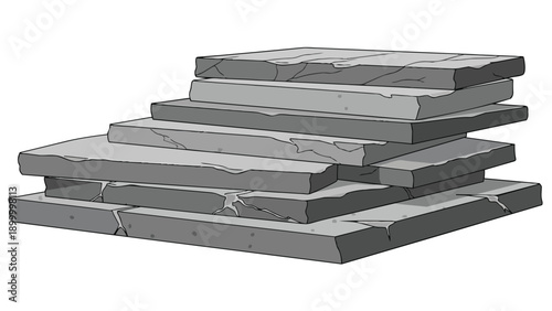 Accumulated jagged concrete fragments displaying distressed texture and weathered surface deterioration