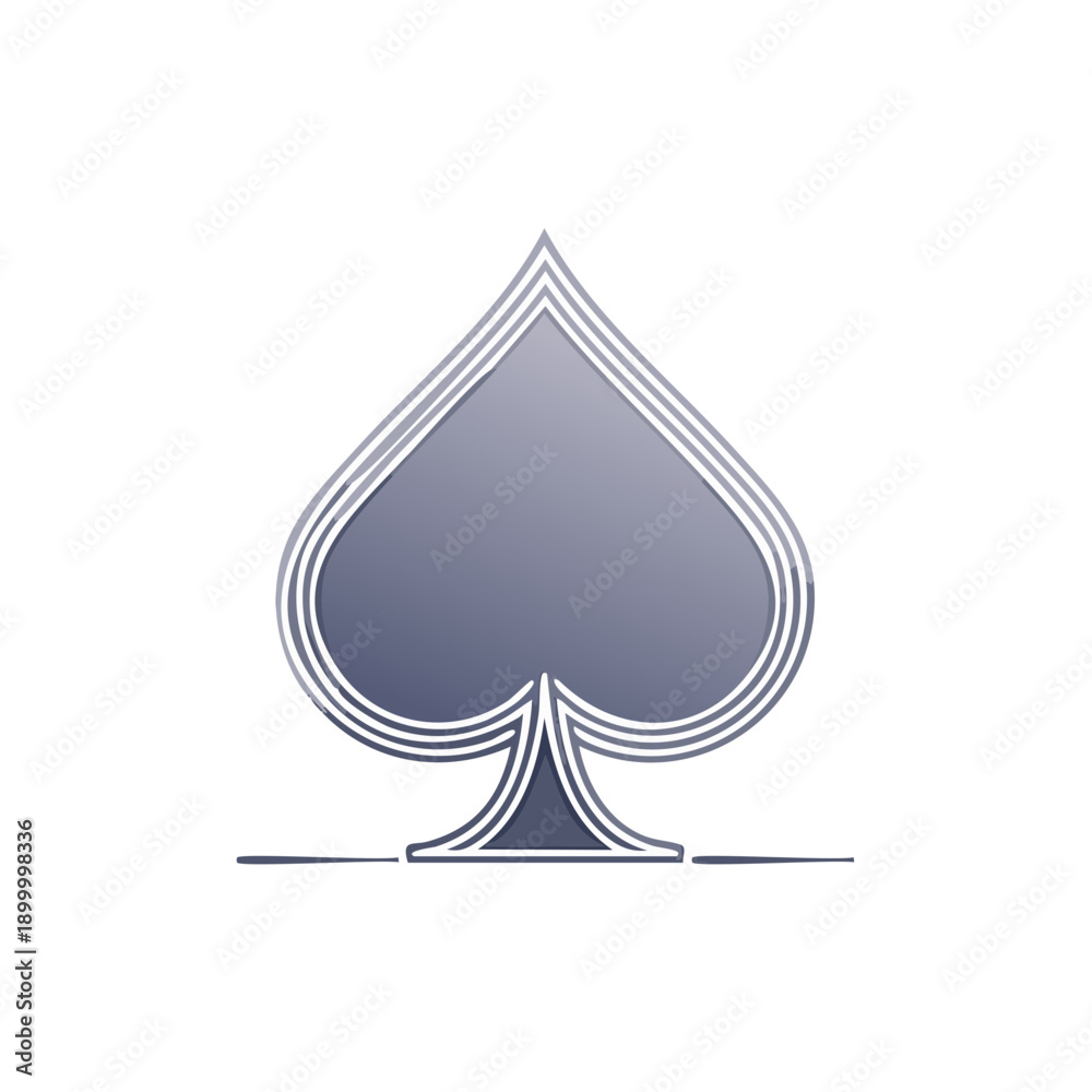 Fototapeta premium Sleek metallic spade symbol with layered outline and subtle gradient on plain background