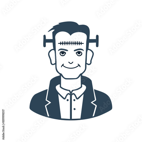 Friendly Frankenstein Monster Character Illustration with Bolts and Stitches