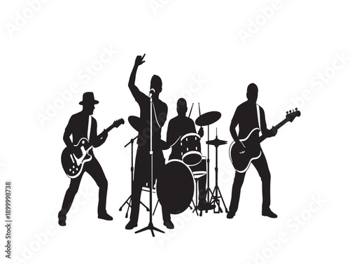 Silhouette band performing on stage with musical instruments