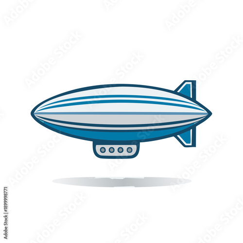 Vector illustration of a blue and white blimp aircraft in profile view