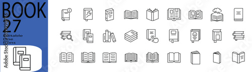 Book icon set. Editable stroke. Vector illustration.