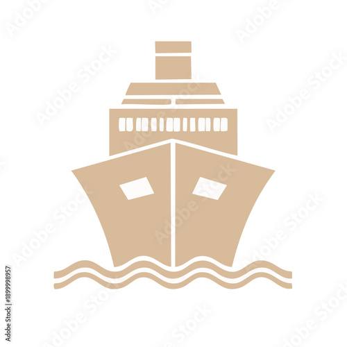 Modern cruise ship sailing on wavy sea water detailed vector illustration front view