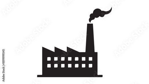Vector factory or industrial building silhouette with smokestack, pollution or manufacturing icon, for banner or website, isolated on White Background