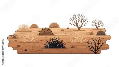 Barren desert scene with cracked soil and dry vegetation representing extreme drought conditions