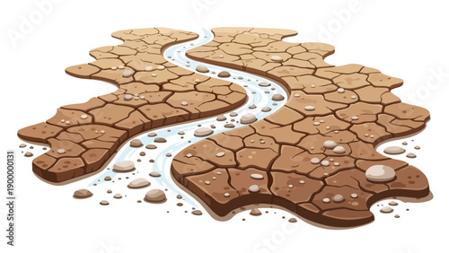 Parched terrain with a vibrant waterway, symbolizing drought relief and nature's enduring flow
