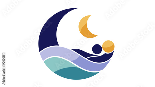 Crescent Moon and Sun Logo Design.