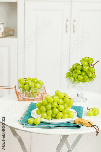 Fresh Green Seedless Grapes in Modern Kitchen Still Life