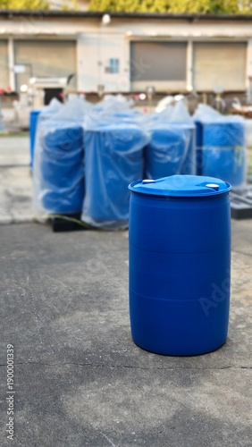 200-liter tanks are used to store chemicals in industrial plants.