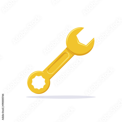 Golden Combination Wrench Tool Isolated on White Background Simple Vector Illustration