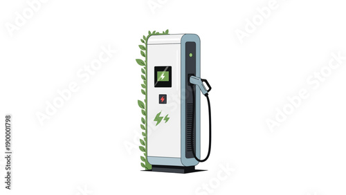 Electric Vehicle Charging Station with Cable.