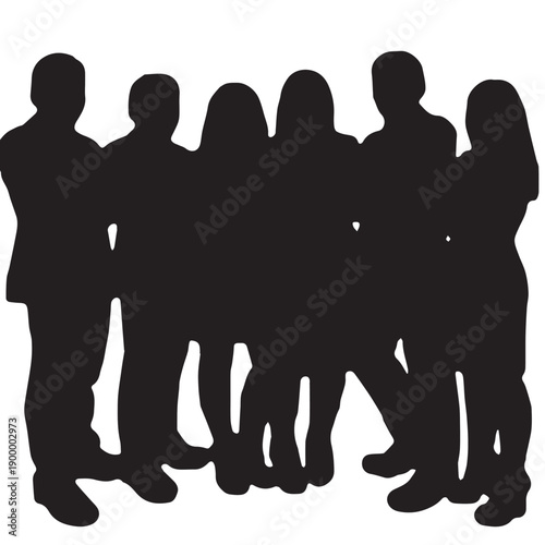 Business people silhouettes, group of standing business men and women 
