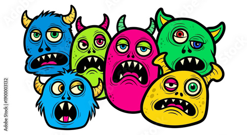 Colorful Cartoon Monster Faces.