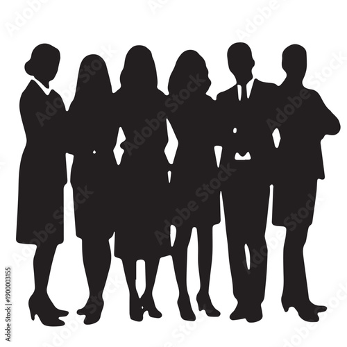 Business people silhouettes, group of standing business men and women 
