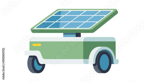 Green Electric Vehicle with Solar Panel.