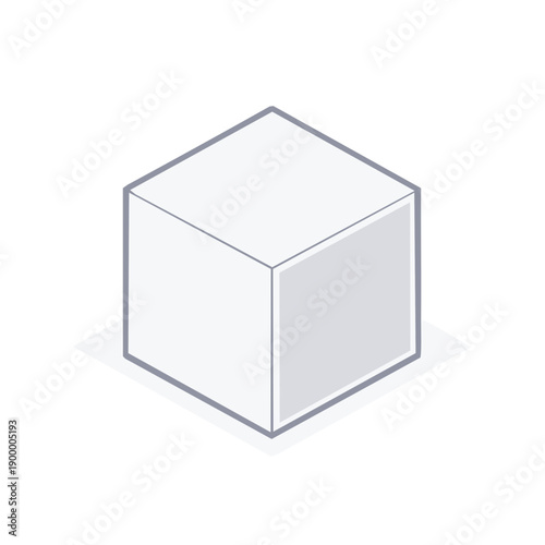 Simple isometric white cube on a light background with subtle shadow effect