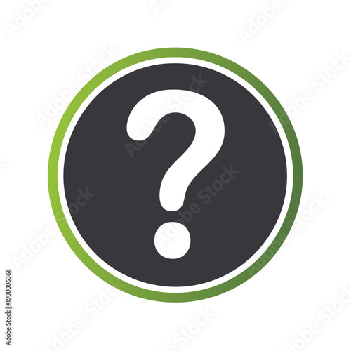 White question mark symbol on a dark circle with green border a concept for inquiry and mystery