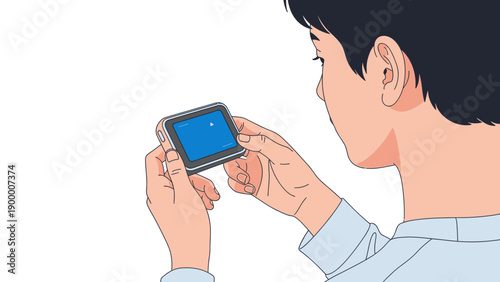 Man Holding Mobile Phone with Blue Screen.