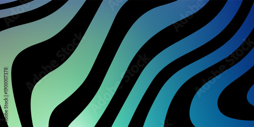 Abstract Gradient Zebra Stripes Pattern With Black Lines And Blue Green Color Shift
