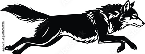 Detailed Black Silhouette Vector Illustration of a Wild Wolf Running or Prowling for Nature Conservation Wildlife Animal Protection and Forest Wilderness Designs,