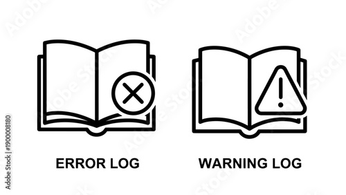 Error log and warning log icons for tracking system issues and alerts in software and IT