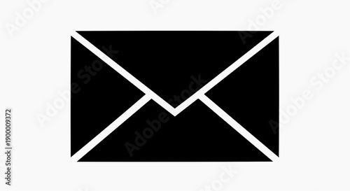 Black envelope icon with white lines on plain background for communication concept