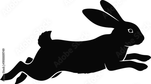 Black rabbit running on orange background