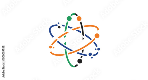 Colorful Atom Model With Orbits.