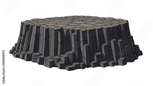 A visually striking geometric rock formation depicting natural hexagonal basalt columns isolated on white