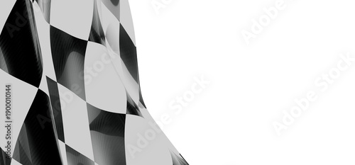 Abstract black and white checkered flag graphic with empty white space for text. Perfect for design projects needing a r