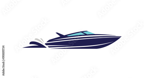 Elegant blue and white speed boat or luxury yacht cruising gracefully on water, with a sleek modern design, vector on an isolated white background.