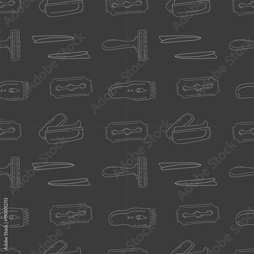 barbershop icon seamless pattern in doodle style