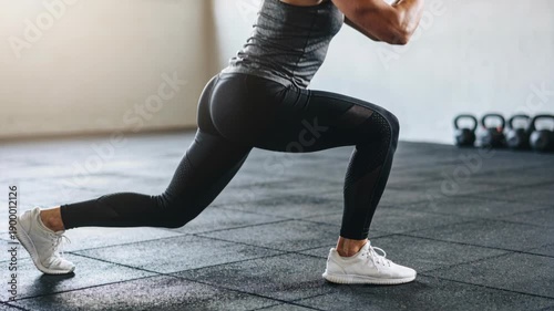 Person Performing Lunges in Fitness Studio