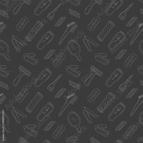 barbershop icon seamless pattern in doodle style