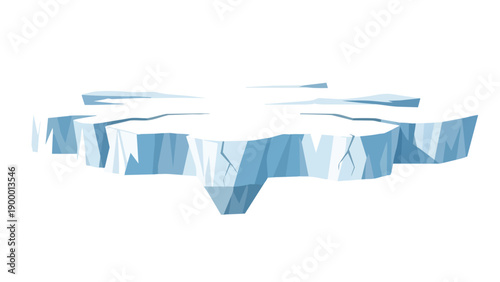 A captivating illustrative rendering depicting a collection of fragmented ice floes isolated on a white background showcasing cool blue and white