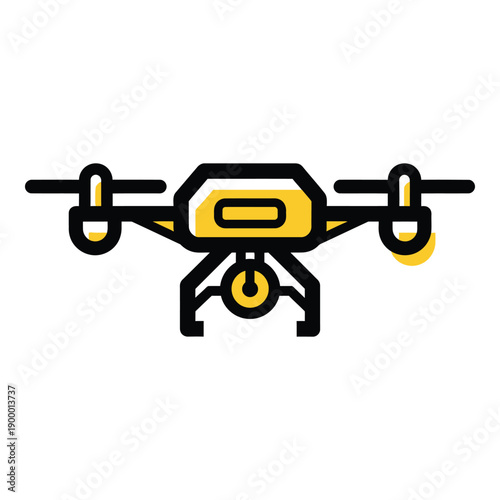 Vector art of modern drone with propellers and camera, aerial technology concept, isolated