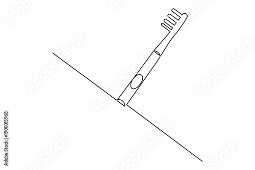Minimalist continuous one line drawing of a toothbrush and toothpaste tube. Perfect for dental clinic branding, healthcare blogs, and modern bathroom decor on a clean white background.