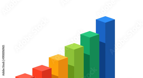 Colorful 3D Isometric Bar Chart Icon. Upward Trend Visualization representing Business Growth, Data Analysis, and Financial Success.