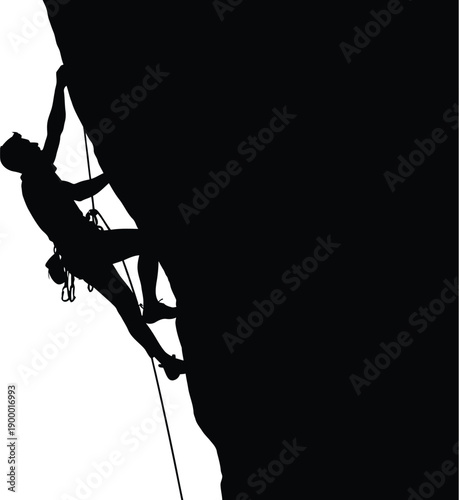 Man rock climbing with rope and harness on cliff