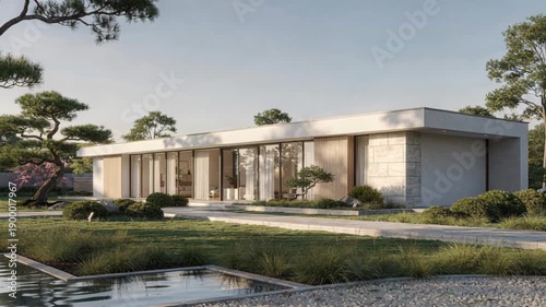 Modern Architectural Design of a House Surrounded by Lush Landscaping