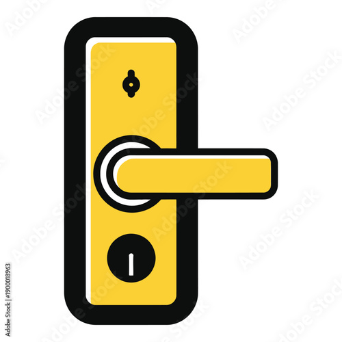 Vector art of modern yellow door handle and lock
