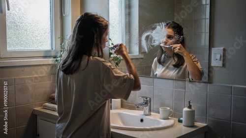 Morning Routine: Brushing Teeth in Bathroom