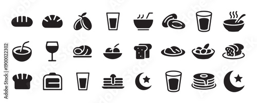  Healthy salad bowl and fresh juice icons, organic food symbols. vector illustration eps 10