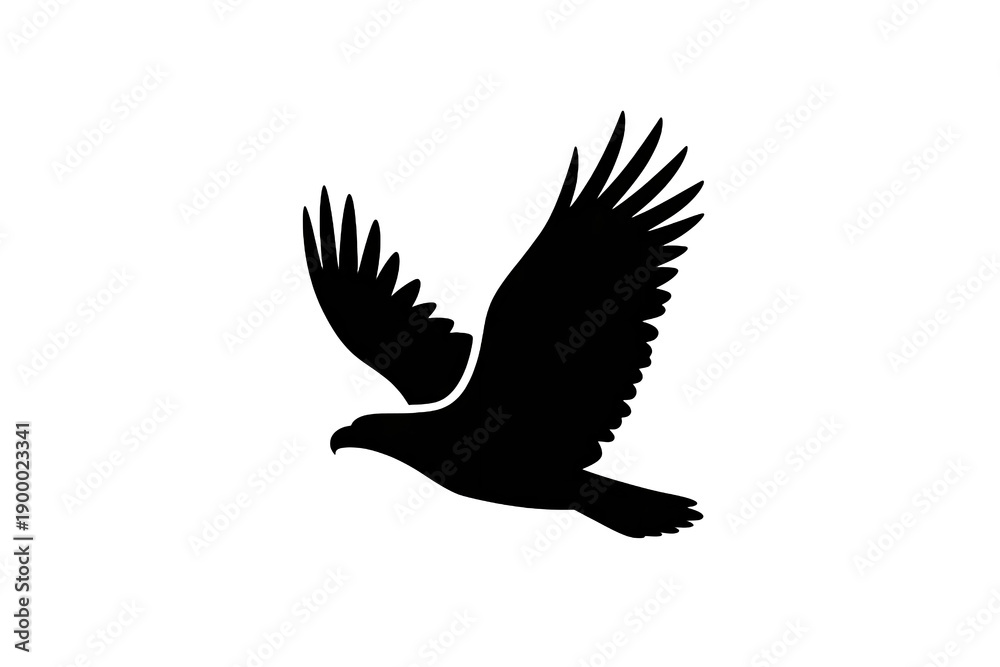 Obraz premium Eagle in Flight Silhouette in Dramatic Black on White Background for Logo Design