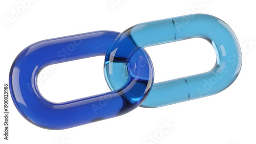 Two interlocking blue chain links isolated on transparent background