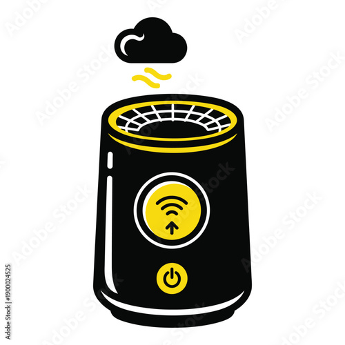 Vector art of smart air purifier icon with wifi symbol and cloud